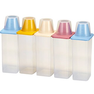 cimelax 方形穀物密封保鮮罐 DOOR MINI Set 5入 冰箱拉門專用容器 帶刻度量杯蓋, 1.3L, 1組, 顏色隨機, 10.8*8.8*27cm