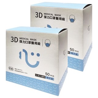 匠心 3D彈力口罩醫用級 L 成人, 晴天藍, 50片, 2盒