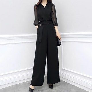 ATTERLIC 大尺碼V領雪紡七分連身褲 10202