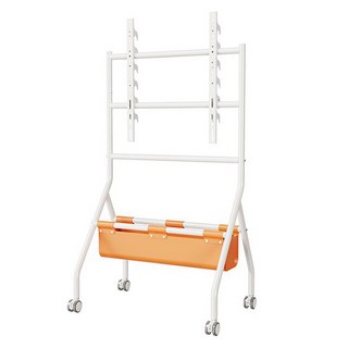 Life+ 32~75吋可移動式電視架/電視掛架/電視推車 奶酪白 附皮革收納籃, YSTC-07S, 1個