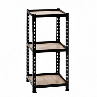 AMOS 三層免螺絲角鋼木板貨架 46*46*85cm 黑色 DIY組裝, 1個