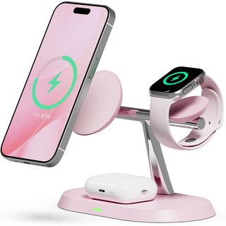 일리온 3in1 + 1 맥세이프 호환 마그네틱 무선 충전기, 핑크, 1개