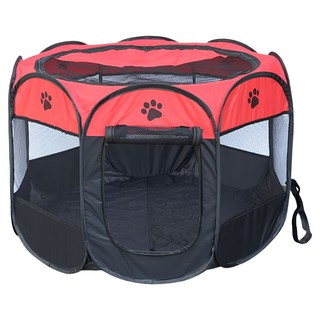 捷華 八角寵物籠 大號 牛津布 紅色&黑色 摺疊58 x 37cm 展開91 x 91 x 58cm, 紅色 + 黑色, 大(91 x 91 x 58cm), 1個