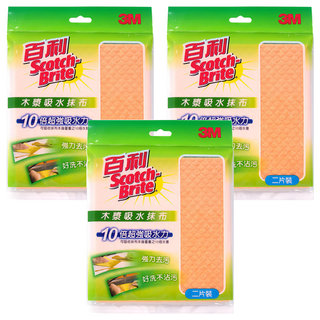 3M Scotch-Brite 百利 木漿吸水抹布 2片, 3包