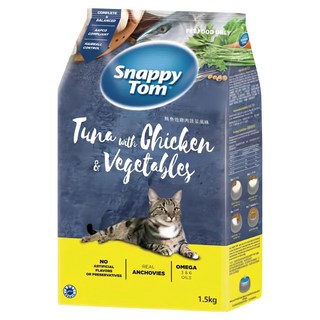 Snappy Tom 幸福貓 貓乾糧 含Omega 3和6魚油 添加小魚乾, 鮪魚 + 雞肉 + 蔬菜, 1.5kg, 1袋