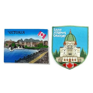 A-ONE 匯旺 加拿大維多利亞海邊紀念品磁鐵 + 加拿大聖若瑟聖堂袖標 2件組, C80 + 259, 大約 7.5 X 6 CM