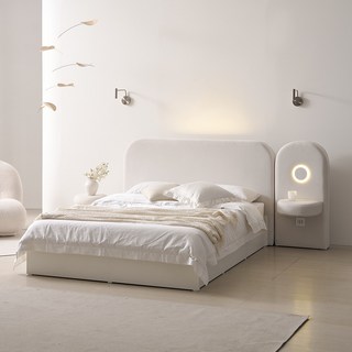 웰퍼니쳐 벨누아 LED 패브릭 수납 침대 프레임 + 사이드 패널 세트 방문설치, 화이트