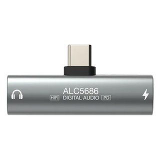 POLYWELL 寶利威爾 Type-C轉3.5mm T型音源轉接器 + PD輸入, 13cm, 灰色, 1個