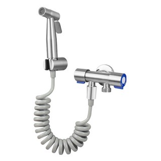 馬桶噴槍組 304不鏽鋼雙控角閥 太空鋁免釘座 1.5米伸縮電話線管, 1組