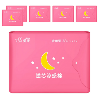 icon 愛康 透芯涼感衛生棉 護翼型, 夜用型 28cm, 7片, 6包