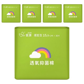 icon 愛康 透氧抑菌棉 衛生棉, 護墊型(15.5cm), 20片, 5包
