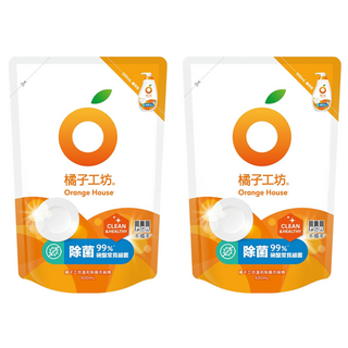 Orange House 橘子工坊 溫和除菌洗碗精補充包, 500ml, 2包