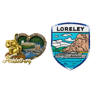 A-ONE 匯旺 德國海德堡創意地標磁鐵 羅蕾萊補丁2件組 德國紀念品 家居裝飾, 磁鐵:2.76 x 1.97inches, 布藝徽章:..., 1組, 磁鐵:2.76 x 1.97inches，布藝徽章:2.5 x 3.1inches