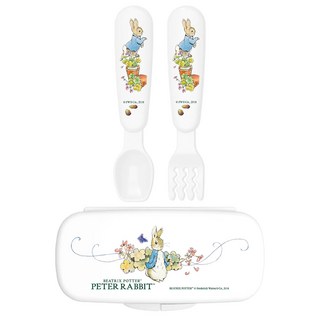 EDISON mama KJC 嬰幼兒學習餐具組, 叉子 + 湯匙 + 收納盒, 彼得兔, 1組
