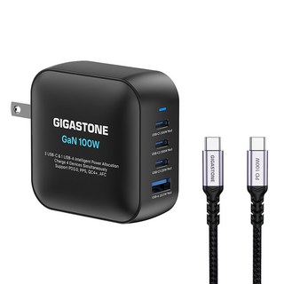 GIGASTONE 立達 GaN 氮化鎵 USB-C 100W 四孔快充充電器組 GS-PD-7100B + CC-7800-R, 黑色, 1個