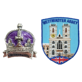A-ONE 匯旺 英國華威城堡 造型磁鐵 + 英國 西敏寺徽章 Set, 刺繡材質聚酯纖維, 7.5 x 6cm, C36 + 390