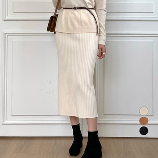 afinar 女款柔軟觸感H-line針織鬆緊腰羅紋長裙