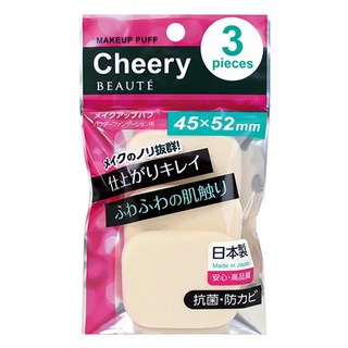 ISHIHARA 石原商店 櫻桃肌粉餅撲 Set 3入 乾濕兩用 防菌防黴 日本製造, 角型, 1包