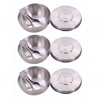 日月星 304不鏽鋼雙層隔熱兒童碗組 350cc, 3個附蓋碗 + 3支湯匙, 銀色, 1組