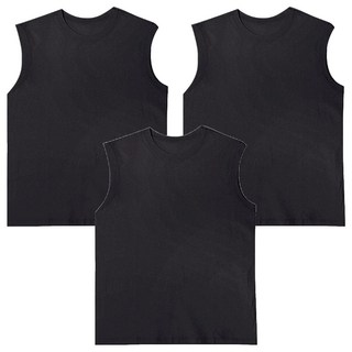 BASE ALPHA ESSENTIALS 中性透氣純棉無袖T恤3件組, 黑色