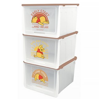 收納王妃 迪士尼 小熊維尼 滑蓋式收納盒 3個, 陽光瑜珈 棕色, 1組