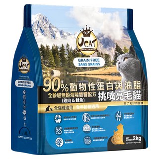 UCAT 全齡貓無穀海陸雙響配方 挑嘴亮毛貓乾飼料, 雞肉&鮭魚, 2kg, 1袋