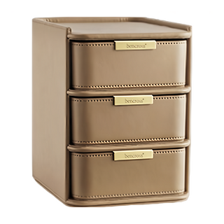 bencross 本心本來 皮革桌面抽屜盒 3層 奶咖色 文具收納 化妝品收納, 1個