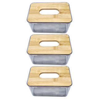 isona 愛收納 簡約竹木面紙盒, 黑色, 3個