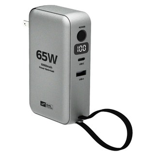 POLYWELL 寶利威爾 65W二合一行動電源充電器 數位電量顯示/自帶線 USB＋C雙孔 10000mAh, 槍灰色, PW15-T05-A108