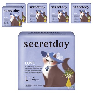 secretday 韓國原裝進口 Love系列 蝶翼衛生棉 量多型, 29cm, 14片, 6包, L(29cm)