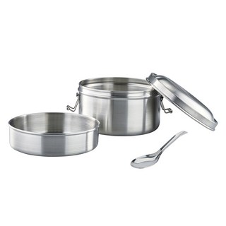 MiyAco 米雅可 經典316不銹鋼 雙層圓形便當盒 附匙 台灣製, 銀色, 1組