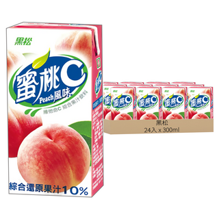 黑松 果汁C系列 蜜桃 (24入) 含維生素C 還原果汁10%, 300ml