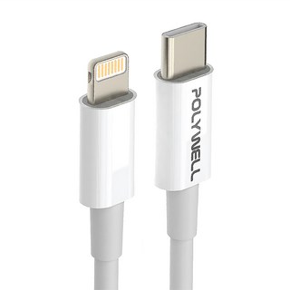 POLYWELL 寶利威爾 PW15-W45-M922 Type-C To Lightning 編織快充線, 50cm, 灰白色, 1條