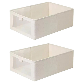 C387棉麻收納盒 2個, 米色, 1組
