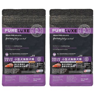 PURELUXE 純華 小型犬用天然無穀糧 火雞肉+豌豆+鮭魚 含葡萄糖胺&軟骨素 Omega 3 & 椰子油, 400g, 2包