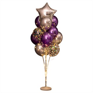 氣球樹套餐，含優質鋁箔及乳膠氣球，未裝氣球支架132cm，裝上氣球後160cm，可裝13顆氣球, J款 紫色 + 銀色, 1組