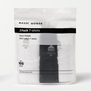 BASIC HOUSE 純棉重磅短袖T恤 3件組, 白色 + 黑色 + 白色