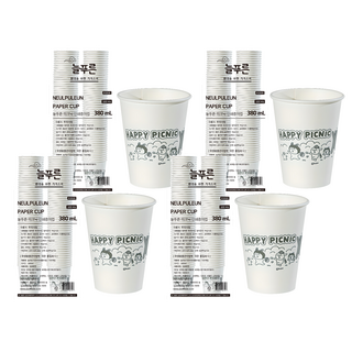 neulpuleun 피크닉 인쇄종이컵 380ml, 4개, 100개입