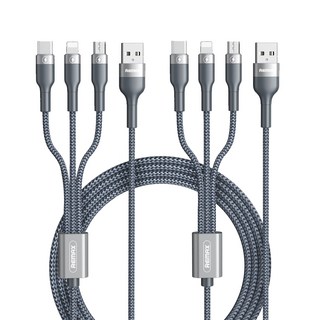 REMAX 睿量 Yeoul Square 3合1 Type-C iPhone Micro 多功能編織充電線, 120cm, 2個, 灰色