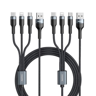 REMAX 睿量 Yeoul Square 3合1 C型 iPhone Micro 多功能編織充電線, 120cm, 2個, 黑色