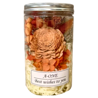 A-ONE 匯旺 大焦糖索拉玫瑰花橘色繡球花永生花乾燥花罐, AE-FC9
