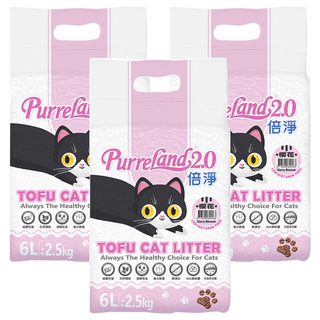 PurreLand 倍淨 2.0豆腐貓砂 凝結力強 低粉塵, 櫻花, 6L, 3包