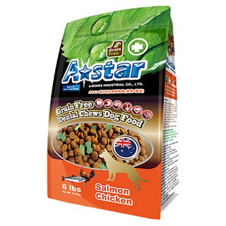 A star 潔牙配方無穀狗糧 高含肉量 天然食材製成, 鮭魚 + 雞肉, 2.72kg, 1袋