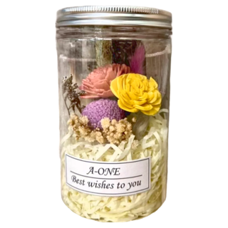 A-ONE 匯旺 焦糖黃索拉玫瑰花 紫色大球花 繡球花 永生花 乾燥花罐 (尺寸: 14cm x 8.5cm), M款