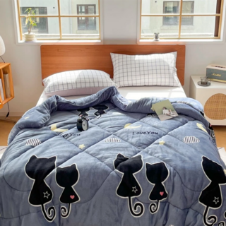 夢之語 石墨烯防靜電法蘭絨暖暖被, 熱戀小喵 藍色