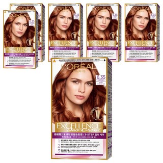 로레알파리 엑셀랑스 듀오크림 염모제, 6.35호 코퍼 라이트 브라운, 6개