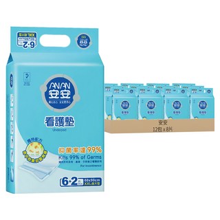 安安 看護墊 抑菌率達99%, XXL(90 x 60cm), 8片, 12包