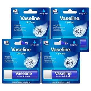 Vaseline 凡士林 護唇膏 經典原味 提供高效潤澤 持久保濕 修護唇部 恢復柔嫩光澤, 原味無香, 4.8g, 4支
