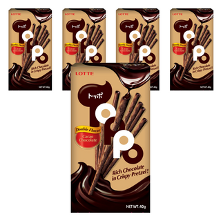 LOTTE Toppo 可可巧克力口味夾心餅乾棒 濃郁巧克力 酥脆椒鹽卷餅, 40g, 5盒