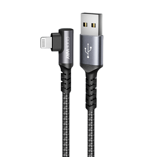 CODEWAY 90度 USB A to Lightning 快充充電線, 3m, 灰色, 1條